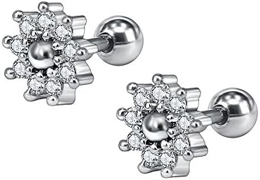 16g Sparkling Cubic Zirconia Stainless Steel Stud Earrings Tragus Helix Conch Cartilage Ear Piercing