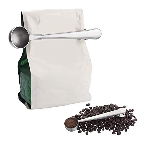 Stainless Steel Coffee Scoops Tea Sugar Milk Powder Measuring Spoon With Bag Seal Clips Melon Ice Cream Tools.
