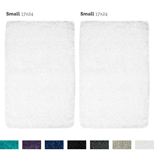 Nestl Bedding 2 Pack Small Shaggy Bath Rug with Non-Slip Backing Rubber - Super Soft Bathroom Shower Bath Tub Rug Made of Luxury Microfiber, Machine Washable, Plush Cozy Mat - White
