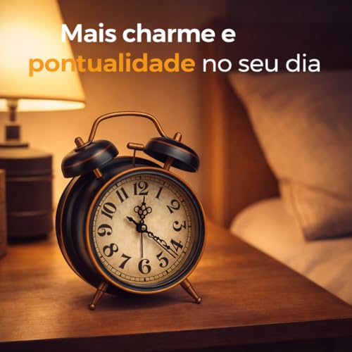 Relógio Despertador Retrô, Preto com Cobre, Estilo Vintage, Design Clássico, Ideal para Mesa de Cabeceira