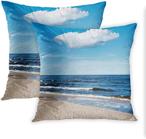Nekkzi Cushion Covers Set of Two Print Blue White Clouds Over Gulf of Riga Baltic Sea Sofa Home Decorative Throw Pillow Cover 16x16 Inch Pillowcase Hidden Zipper