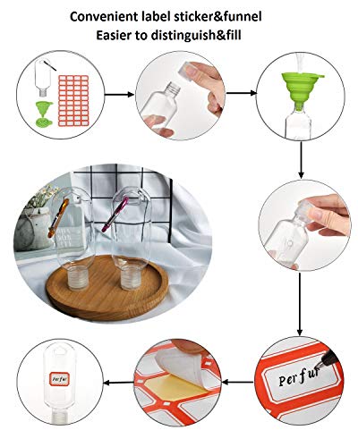10pcs Travel Bottles with Keychain, Magicalmai 1.7oz/50ml Portable Hand Sanitizer Bottles Leakproof Refillable Squeeze Containers for Toiletries Liquid Cosmetic with a Funnel and 5pcs Extra Spray Cap