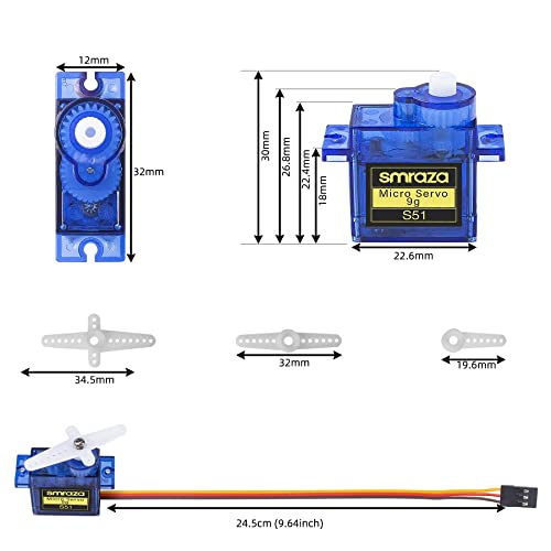 Smraza 10 Pcs SG90 9G Micro Servo Metal Geared Motor Kit for RC Robot