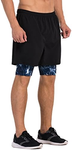Men's 2 in 1 Training Woven Shorts with Compression Lining Black Blue Camo Large = US Size Medium