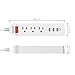 Poweradd 3-Outlet Power Strip 5-foot Heavy Duty Extension Cord with 3 USB Charging Ports, White