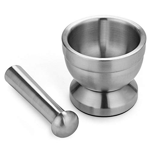 Double Stainless Steel Metal Mortar Salt And Pestle Pedestal Bowl Garlic Press Pot Herb Mills Pepper Spice Grinder Pugging Pot