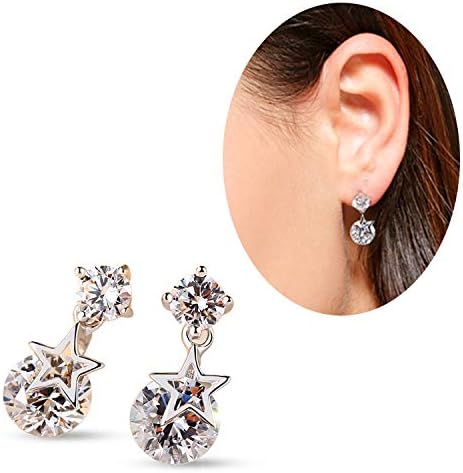 Hypoallergenic Sterling Silver Simple Star Cubic Zirconia Dangle Stud Earrings for Women