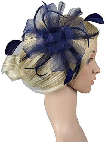 Women Fascinator Hair Clip Headband Feather Mesh Flower Cocktail Tea Party Headwear Wedding Royal Banquet