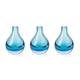 CASAMOTION Home Decor Accent Vase Hand Blown Art Solid Color Glass Bud Vase, Blue, Set of 3