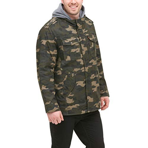 Cotton Levi's Men's Big & Tall Washed Cotton Hooded Military Jacket, Camouflage, 2X Big