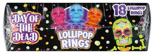HALLOWEEN DAY OF THE DEAD SUGAR SKULL LOLLIPOP RINGS,7.61 OUNCE, BOX OF 18