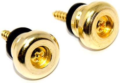 2pcs Mushrooms Head Guitar Strap Locks and Metal Locking Strap Buttons End Pins with Mounting Screws for Acoustic Electric Guitar or Bass Ukulele (Gold)