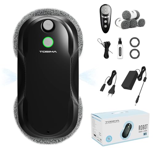 Tosima W5 Window Cleaning Robot, 6400Pa Max Adaptive Suction, Auto-Spray Smart Window Cleaner with Triple Safety System, Intelligent Navigation, Remote Control, for All Smooth Surfaces, Black