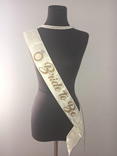 "Bride to Be" Ivory Lace with Gold Glitter Satin Sash, Bridal Shower / Bachelorette Party Decorations - Premium Quality, Made in the USA