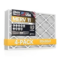 BNX TruFilter 20x30x1 Air Filter MERV 11 (4-Pack) - MADE IN USA - Allergen Defense Electrostatic Pleated Air Conditioner HVAC AC Furnace Filters for Allergies, Dust, Pet, Smoke, Allergy MPR 1200 FPR 7