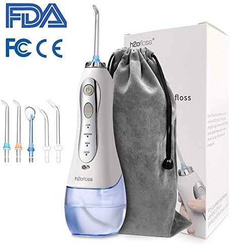 Water Flosser for Teeth,[2019 Upgraded] Portable Cordless Dental Oral Irrigator with 300ml Reservoir and 5 Jet Nozzles, USB Rechargeable, 3 Water Pressure and FDA Approved - White