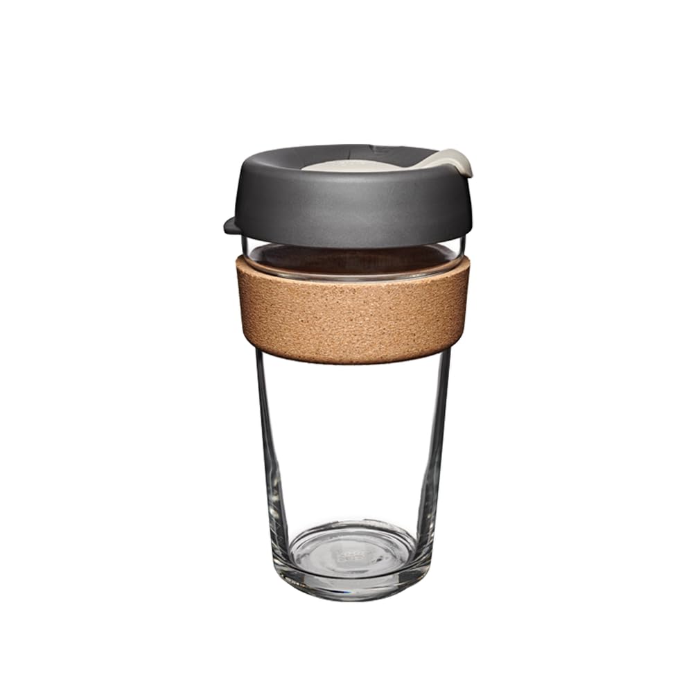 KeepCup Reusable Coffee Cup - Brew Tempered Glass and Natural Cork, L 16oz/454ml - Press