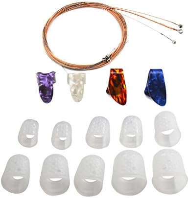 15 Pieces Clear Silicone Guitar Fingertip Protectors in 5 Sizes（L/ M/ S/ XS/ XXS）and 4 Pieces Guitar Picks+ Guitar Strings