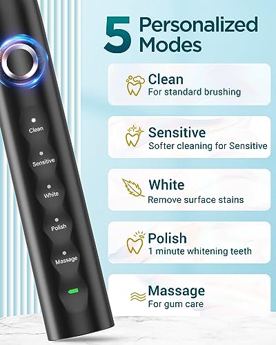 Ultrasonic Toothbrush for Adults - MISSCOZY Reachargeable Electric Toothbrush with 8 Brush Heads, Travling Case, 5 Modes & Smart Timer, Ultra Sonic Toothbrush