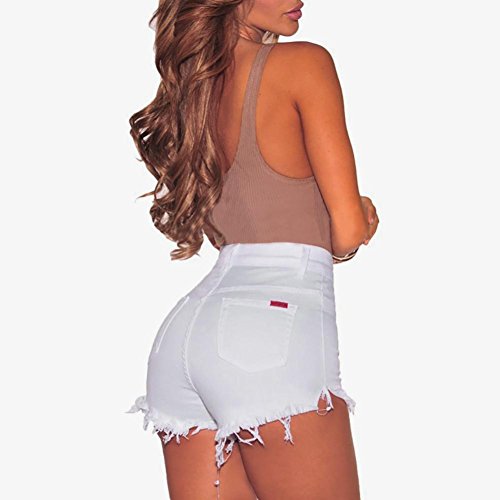 Jushye Hot Sale!!! Women's Shorts, Ladies Sexy Hole Destroyed Ripped High Waist Jeans Denim Shorts Hot Pants (White, L)