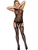 ohyeah Women's Leopard Sexy Lingerie Body Stocking Crotchless Fishnet Bodystocking