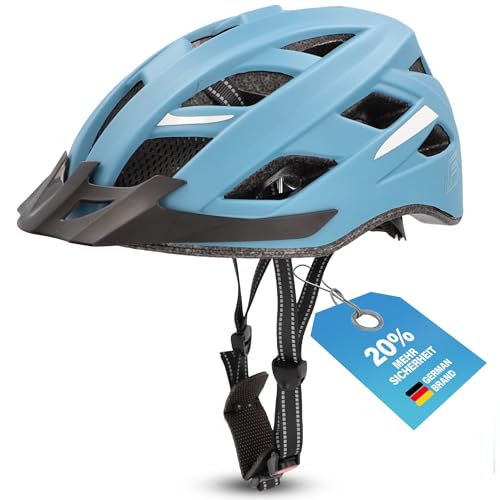 FISCHER Erwachsene Fahrradhelm, Radhelm, Cityhelm Urban Plus Chicago, S/M, 52-59 cm, blau, mit integriertem LED-Rücklicht