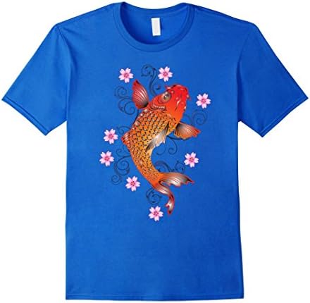 Mens Koi with Floral Design Fish Asia Japan Aquarium Sealife Medium Royal Blue