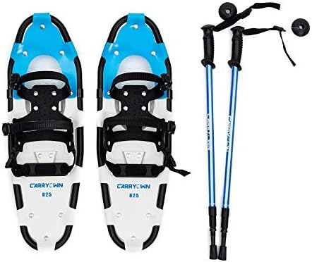 Carryown Snowshoes 14"/21"/25"/27"/30" Adults Men Women Youth Kids Pair Antishock Snowshoeing Poles, Adjustable Ratchet Binding, Free Carrying Tote Bag