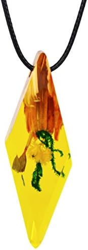 KINGSIN Wood Resin Flower Necklace Handmade Unique Nature Pendant Jewelry for Women