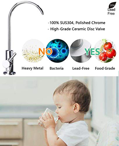 ESOW Kitchen Water Filter Faucet, 100% Lead-Free Drinking Water Faucet Fits most Reverse Osmosis Units or Water Filtration System in Non-Air Gap, Stainless Steel 304 Body Polished Chrome Finish - Thumbnail 4