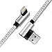 [3 Pack ] 10FT USB 90 Degree Right Angle Design iPhone Elbow Game Video Watching Aluminum Alloy Nylon Braided Cable Compatible with iPhone Xs/XS Max/XR/X/8/8Plus/7/7 Plus/6/6 Plus/ 5/5S More(Silver)