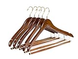 Quality Hangers 25 Curved Wooden Hangers Beautiful Sturdy Suit Coat Hangers with Locking Bar Gold Hooks (25)