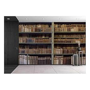 Historic Old Books in Ancient Library Wooden Bookshelf