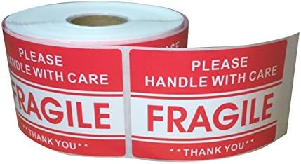 Red Fragile Warning Tape for Safe Shipping Packing of Goods with Clear Large Font Text and Strong Adhesive Backside | 4 Rolls of 500 Labels 2 x 3 (2000)