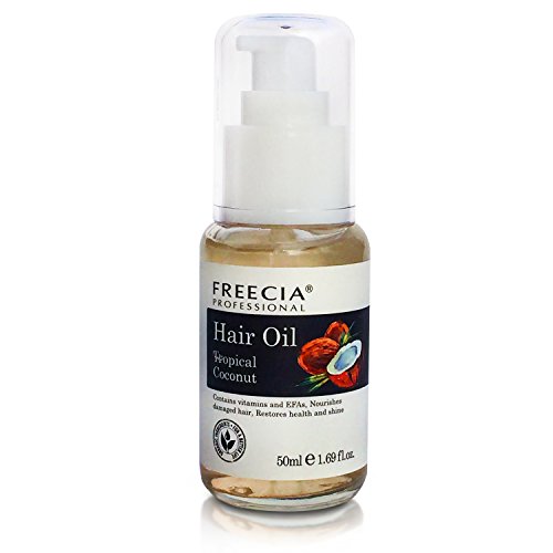 Freecia Professional Organic Hair Oil Serum - Instantly Restores Frizzy, Dry, Damaged Hair to a Healthy Shine & Reduces Split Ends - Non-Greasy Lightweight All Natural Vegan Coconut Oil Blend 1.69 oz