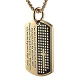 HZMAN Stainless Steel Men's Carved Cross and Lord's Prayer Dog Tag Pendant Necklace (Gold Black)