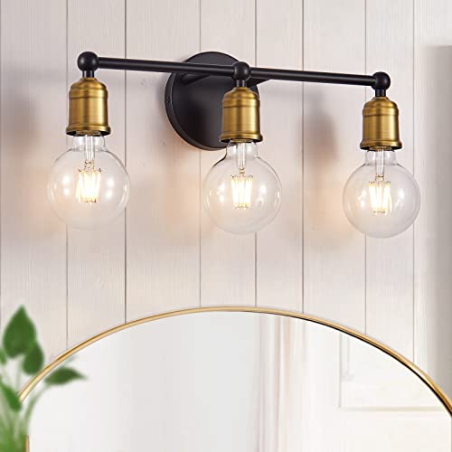 Stambord 3Light Black And Gold Bathroom Light Fixtures, Industrial