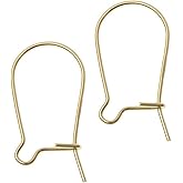 Adabele 200pcs Hypoallergenic Earring Hooks Kidney Ear Wire Connector 18mm Long 18K Yellow Gold Plated Brass for DIY Craft Earrings Jewelry Making CF184-18