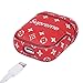 fits Well it in Apple Airpod 1&2 Case,Elegant Airpods Leather Case, Shockproof Airpods case Cover,with Carabiner and Wrist Strap, (Red)