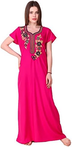 MILIT Best Cotton Long Embroidered Nighty for Women's(Bust Size Upto 44 inches)