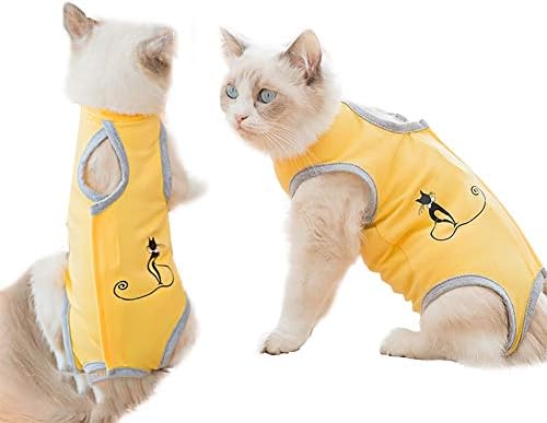 DENTRUN Cat Professional Recovery Suit Pet Cat Cotton Shirt After Abdominal Wounds or Skin Diseases, E-Collar Alternative for Cats and Dogs, After Surgery Wear, Home Pajamas Clothing（S-L）