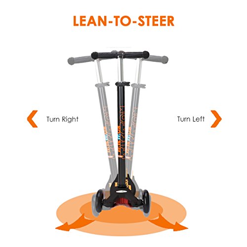 Banne Scooter Height Adjustable Lean to Steer Flashing PU Wheels 3 Wheel Kick Scooters Kids Boys Girls (Black)