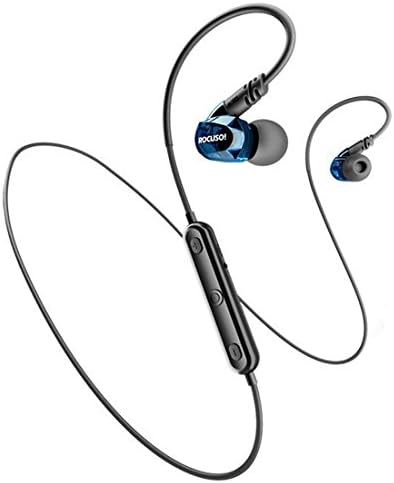 ROCUSO Wireless Headphones, Around Ear Sweatproof Sport Earbuds with Microphone, Stereo Bass Earphones for Gym Running Workout Noise Cancelling Headset, Blue