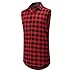 OLRIK Unisex Cashews Tattoos Hip Hop Side Zip Up Extra Long Plaid T Shirts Red M