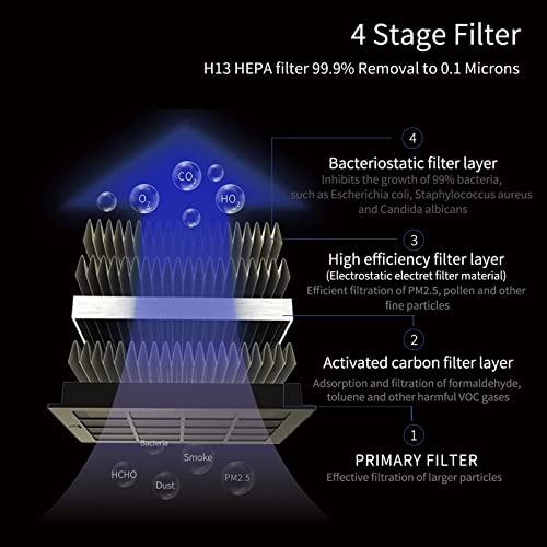 Car Air Purifier with H13 True HEPA Filter: Car Portable Air purifier for Exhaust Fumes, VOCs, Smoke, Odors, and Bacteria, 99.9% Removal to 0.1 Microns - Air purifier for Car Traveling Bedroom | Blue