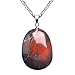 iSTONE Natural Gemstone Blood Stone Water Drop Pendant Necklace with Stainless Steel Chain 20 Inch