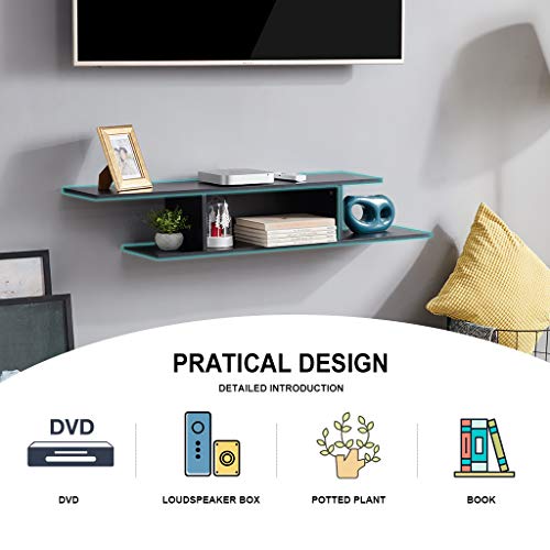 Sunon TV Stand Floating Wall Mounted Entertainment Center Media Console Wood Storage Shelf with Cable Management Slot(Black)