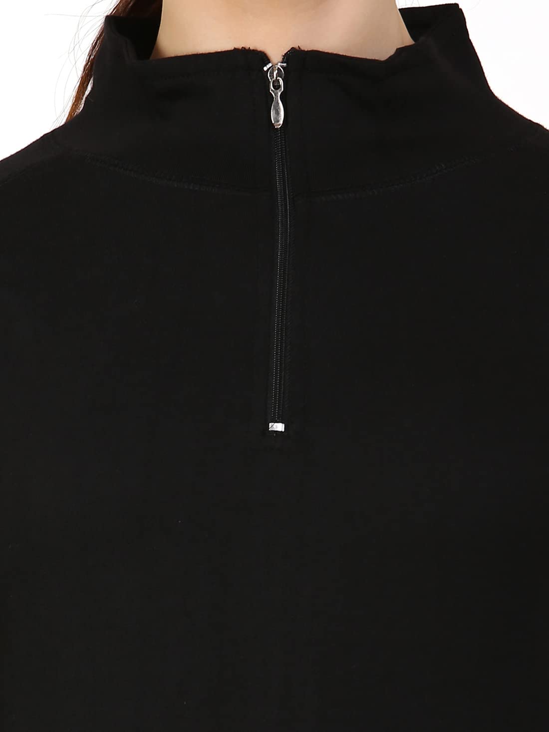 Ap'pulse Women's 1/4 Zip Slimfit Raglan Sleeve Tshirt (329_Black_Large) 4