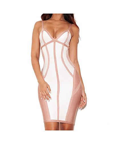 Whoinshop Women's Rayon Strappy Bodycon Bandage Evening Dress Pink M