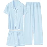 SANGTREE 3 Piece Boys Girls Pajama Sets Sleepwear Kids Clothes Girls Pjs Teen Button Down for Nights, for 5-14 Years